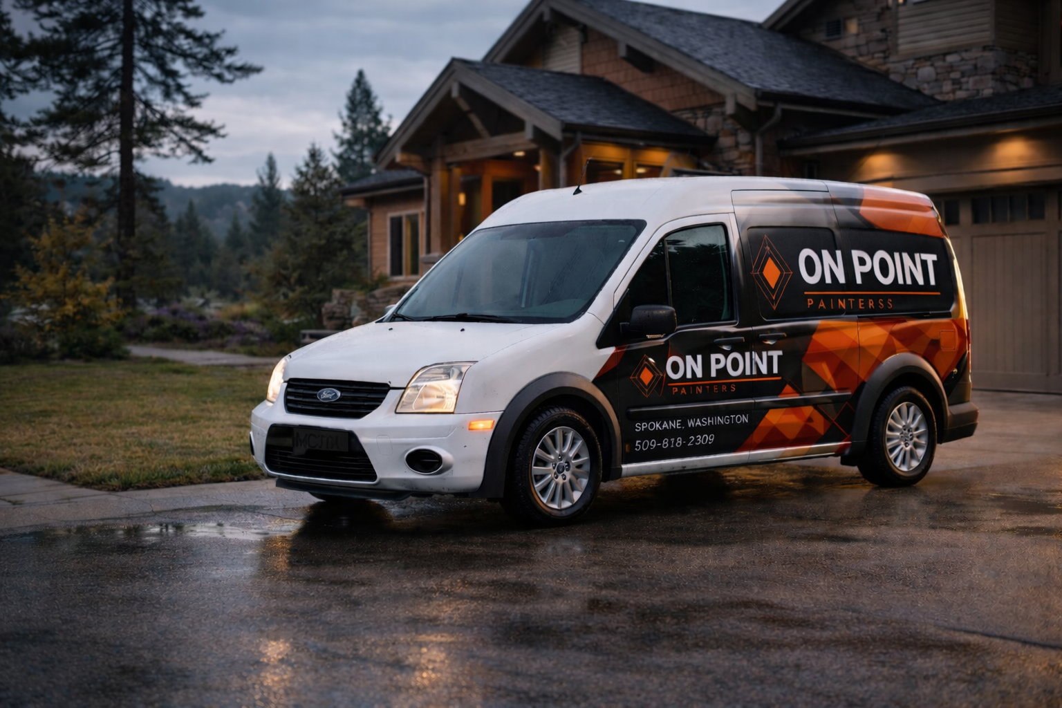 On Point Painters branded van on location in Spokane